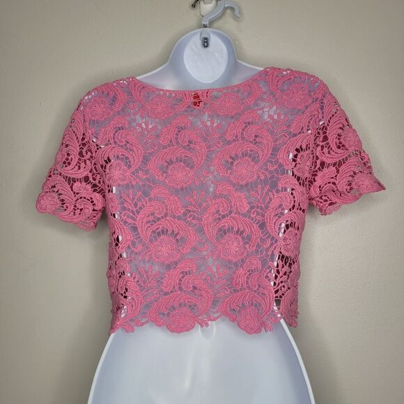 Y2k Light Pink crochet festival beachy crop cute cottage layering top small - Picture 2 of 6